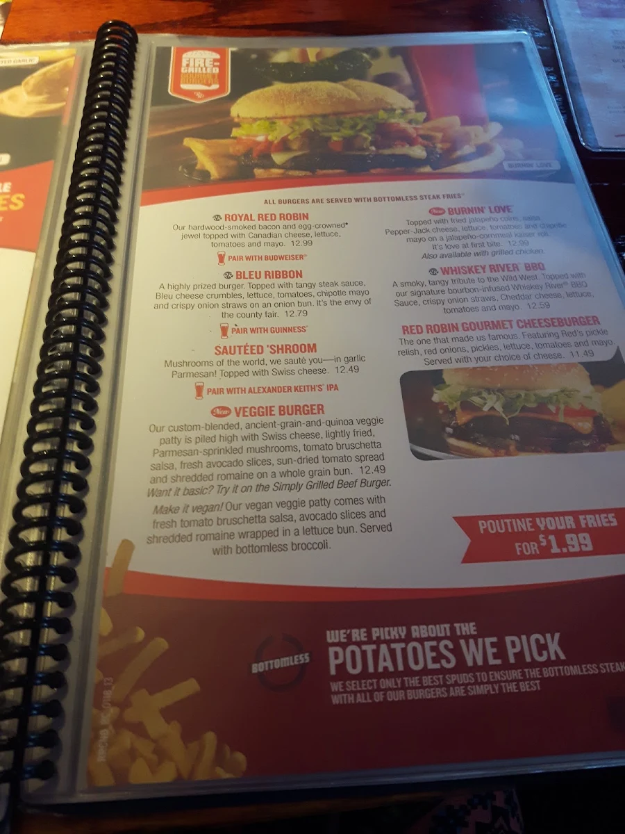 Menu, Red Robin Gourmet Burgers and Brews