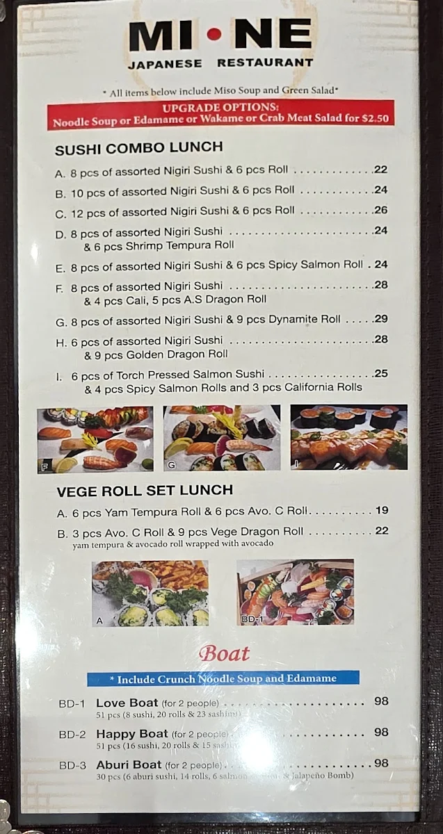 Menu, Mi-Ne Sushi