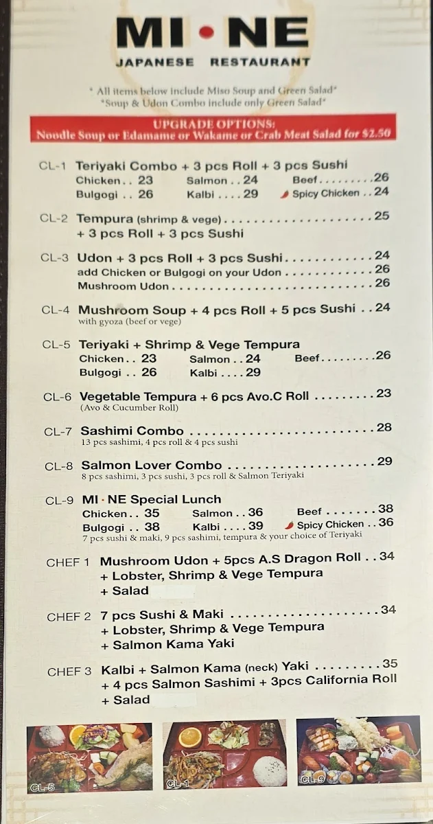 Menu, Mi-Ne Sushi
