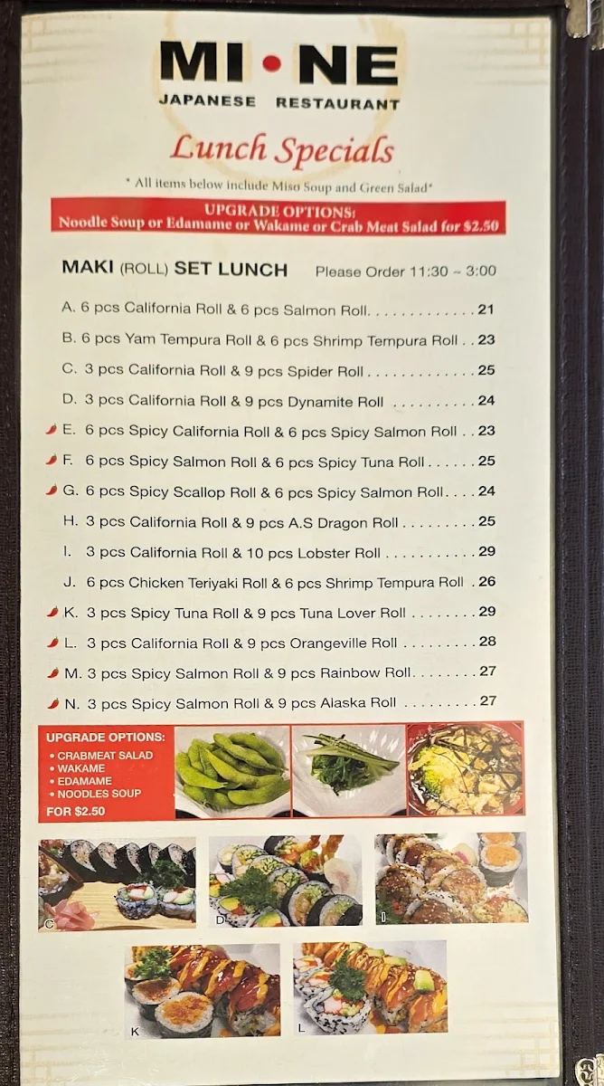 Menu, Mi-Ne Sushi