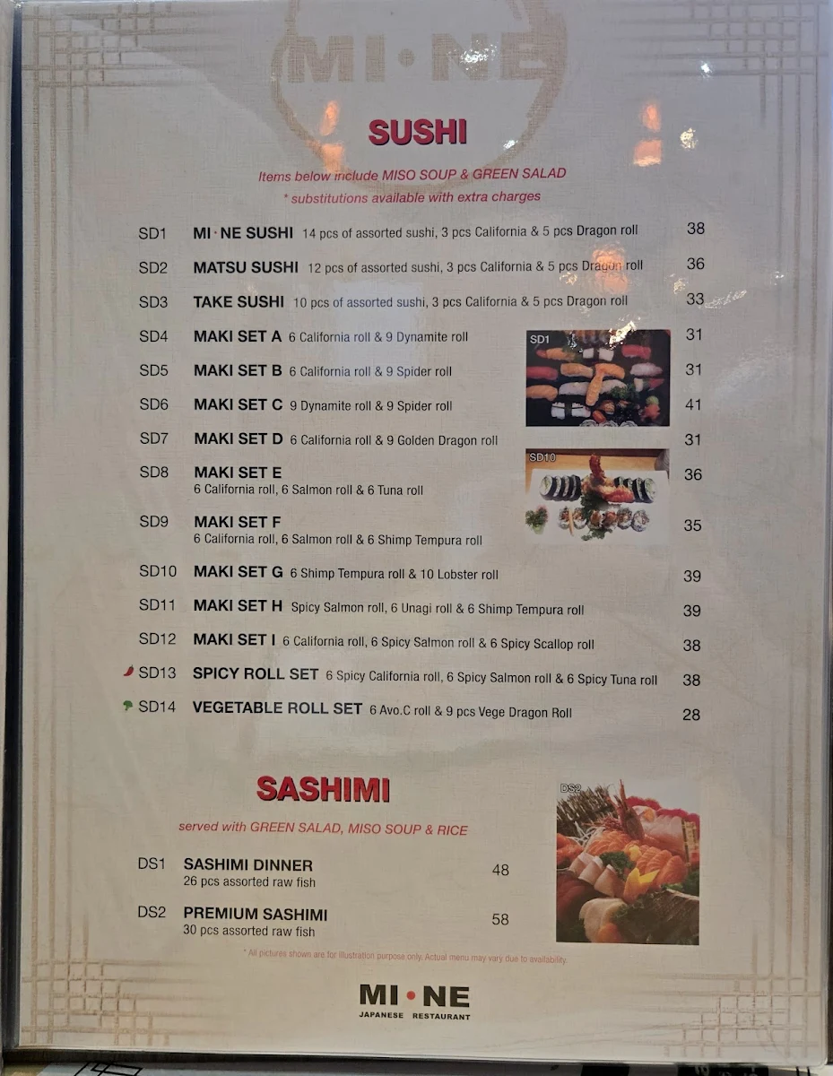 Menu, Mi-Ne Sushi