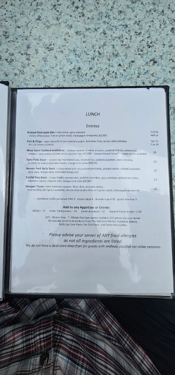 Menu, Genoa Bay Cafe
