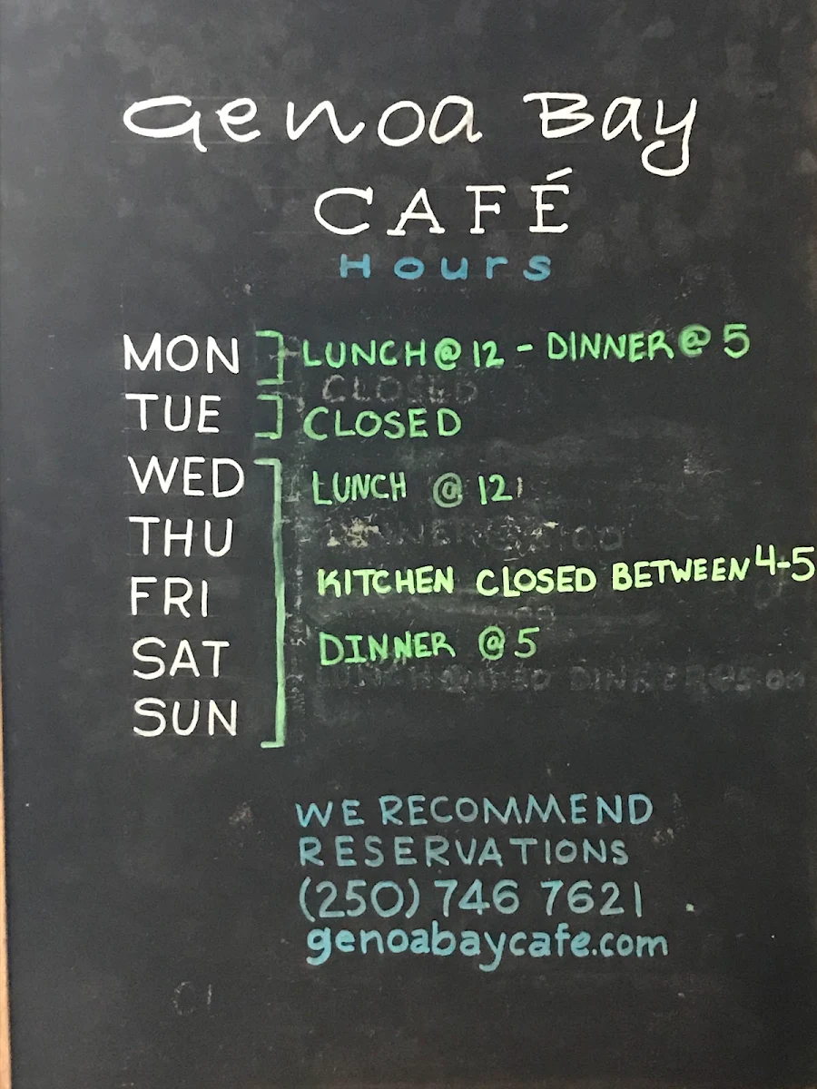 Menu, Genoa Bay Cafe