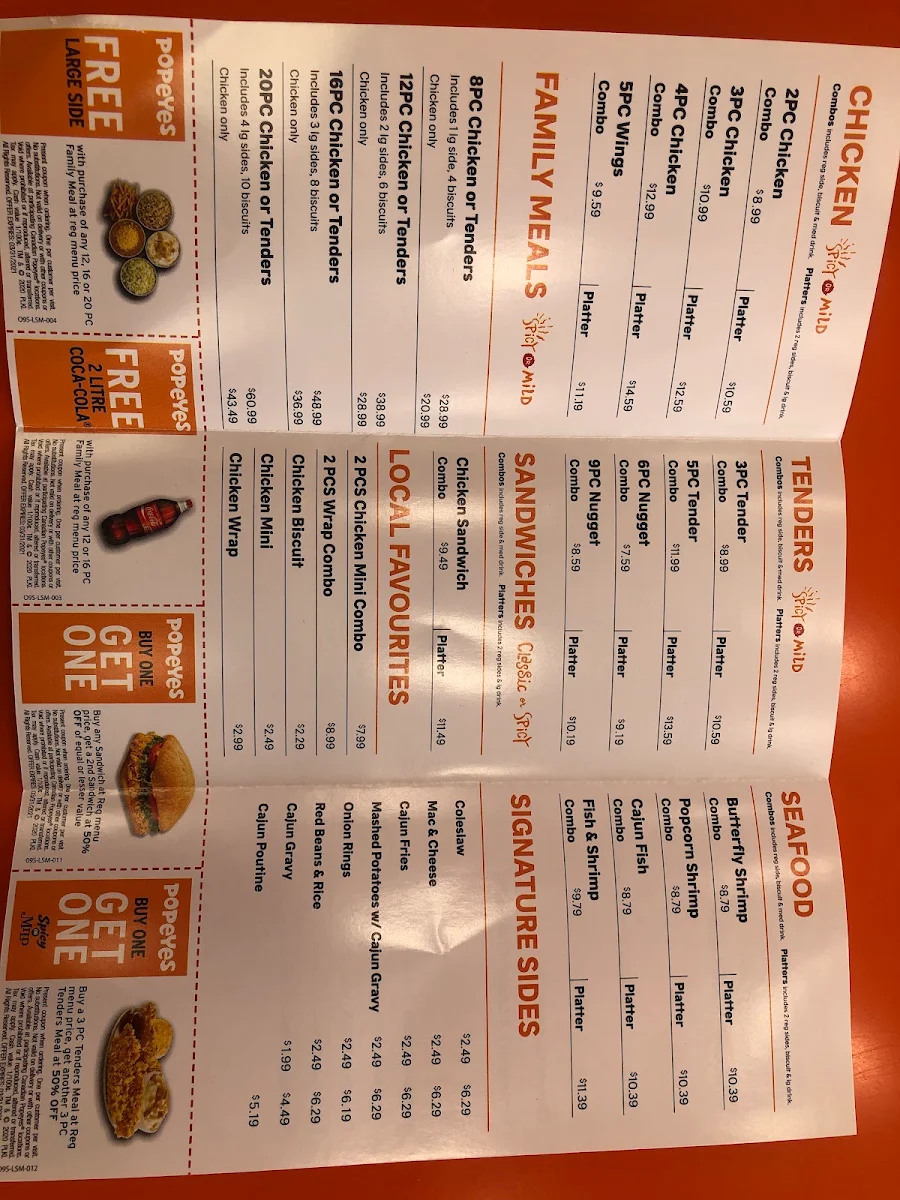 Menu, Popeyes Louisiana Kitchen