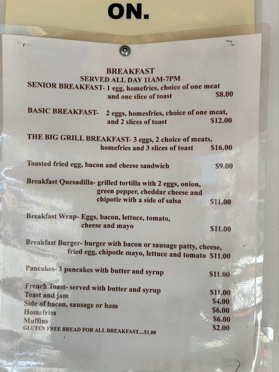 Menu, Mindemoya Grill