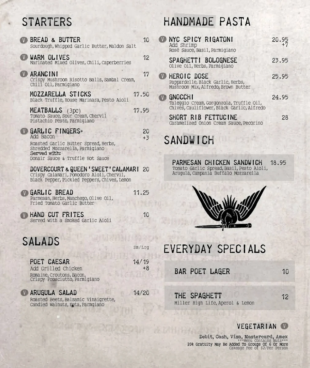 Menu, Bar Poet