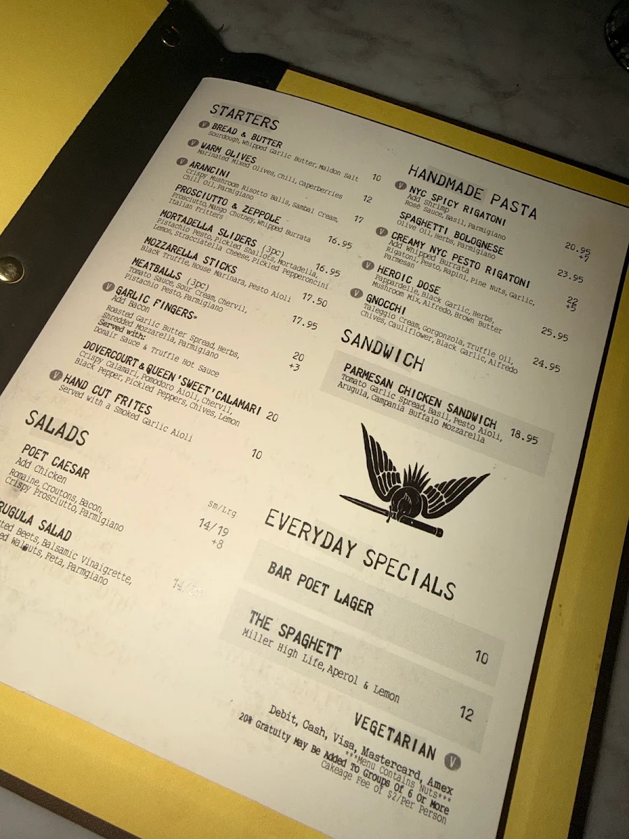 Menu, Bar Poet