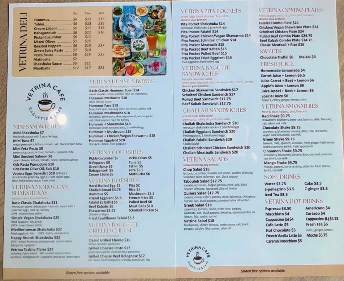 Menu, Vetrina Cafe