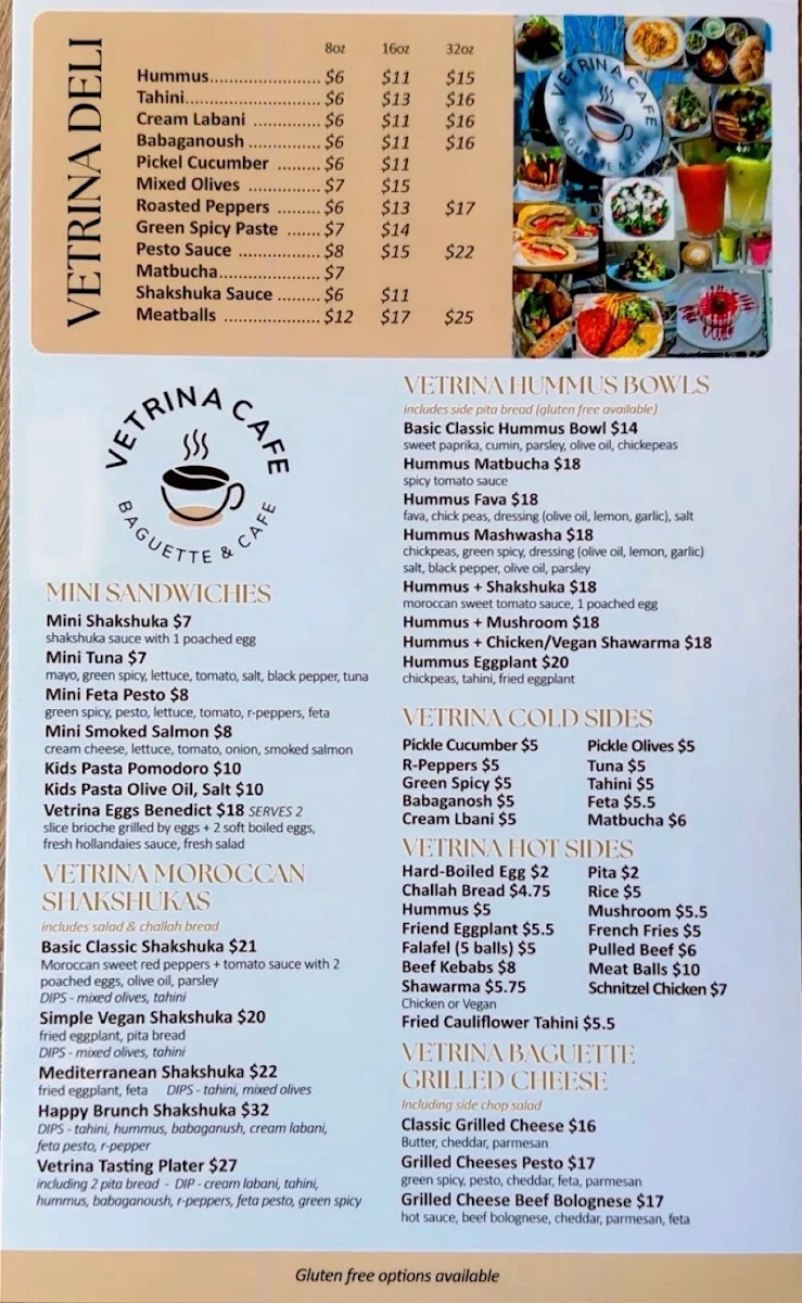 Menu, Vetrina Cafe