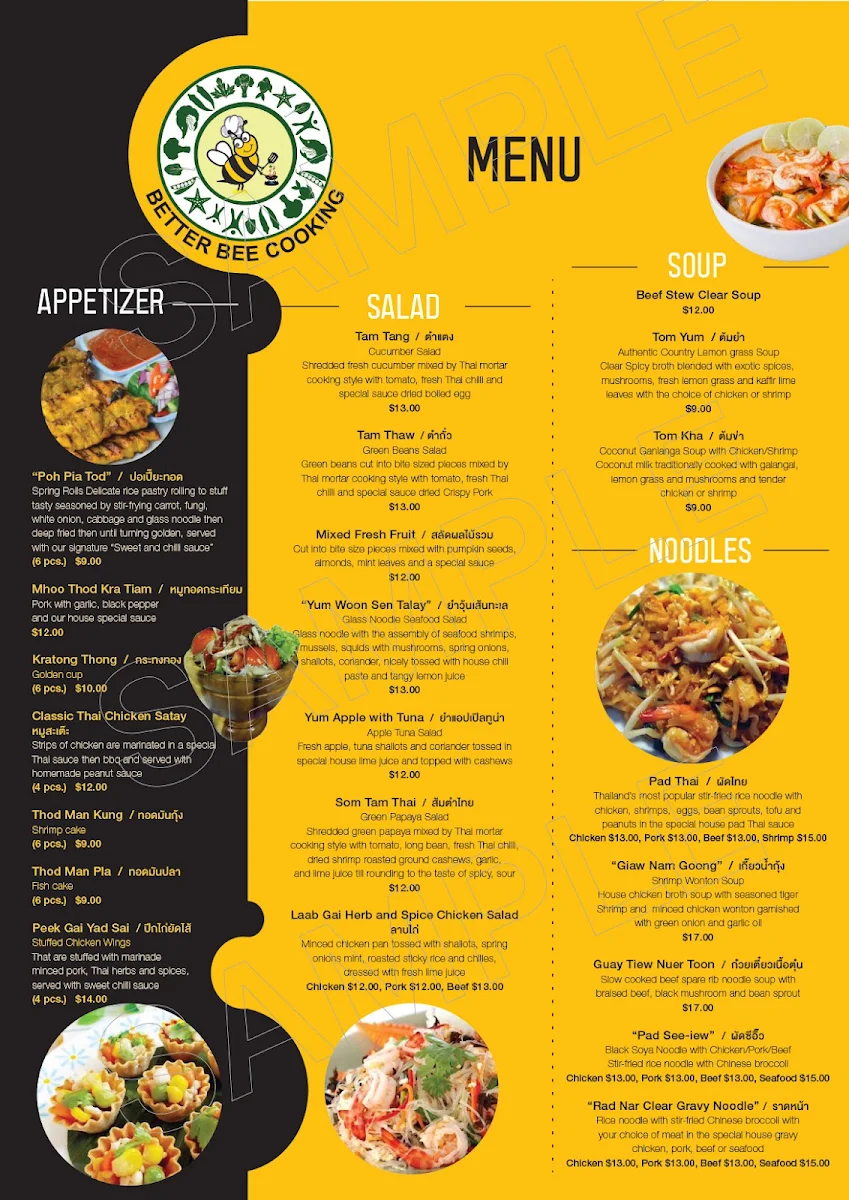 Menu, Better Bee Cooking