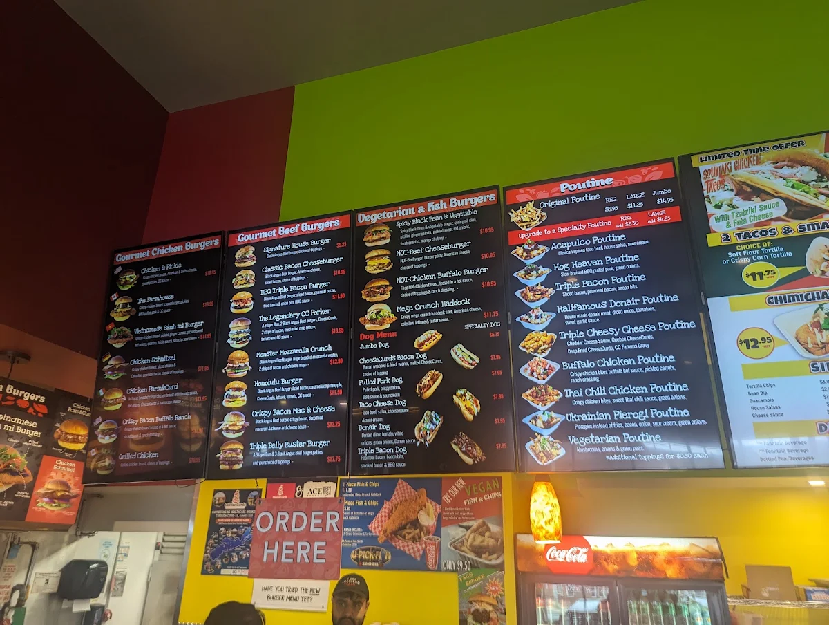 Menu, Cheese Curds Gourmet Burgers + Poutinerie
