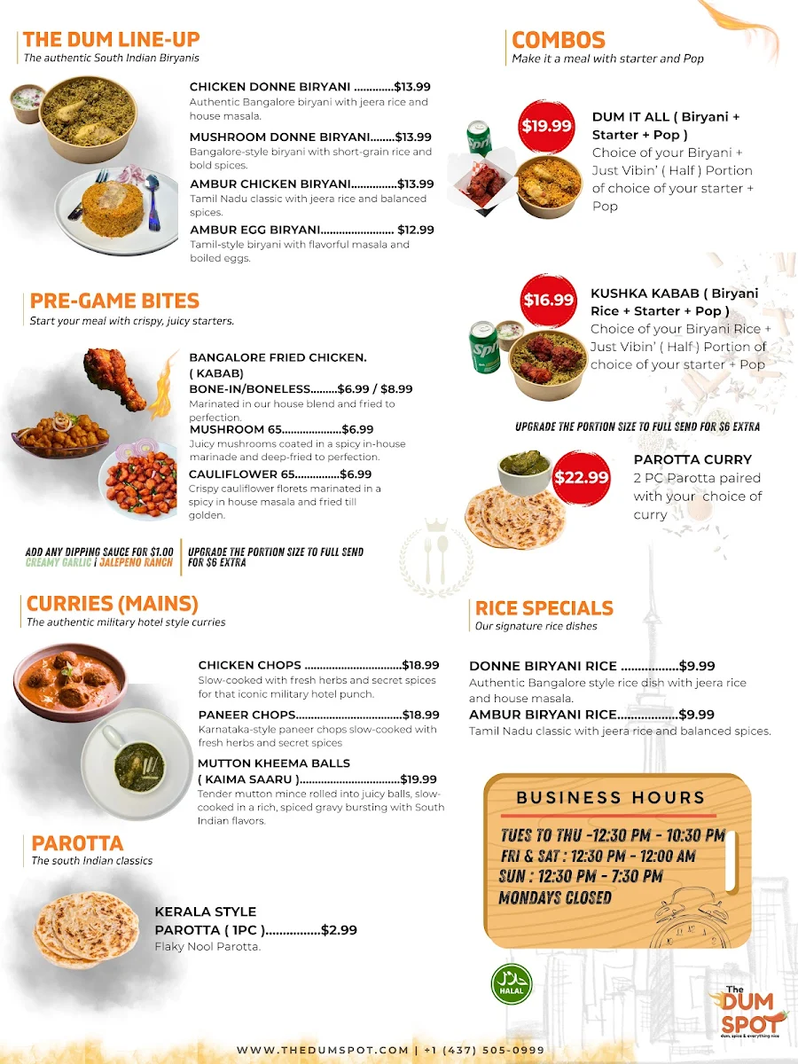 Menu, The Dum Spot