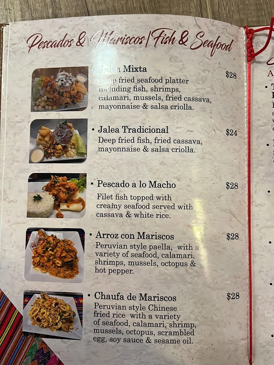 Menu, La Crema Peruvian Restaurant