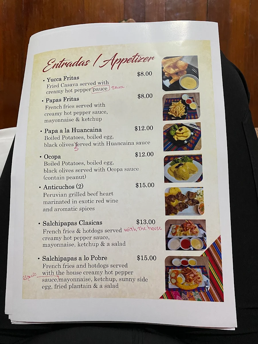 Menu, La Crema Peruvian Restaurant
