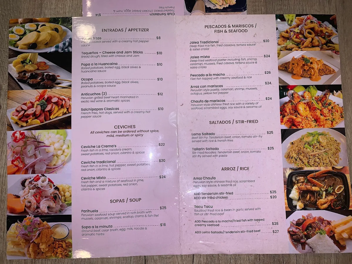 Menu, La Crema Peruvian Restaurant