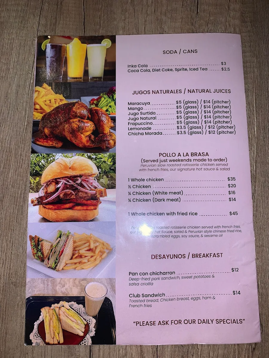 Menu, La Crema Peruvian Restaurant