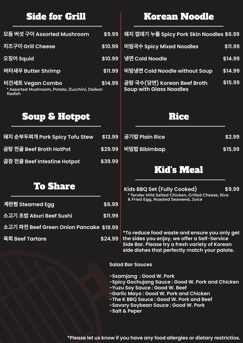Menu, The K BBQ