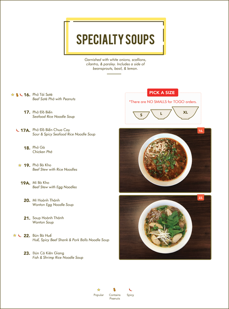 Menu, Pho Hoan Pasteur (Fort Sask)