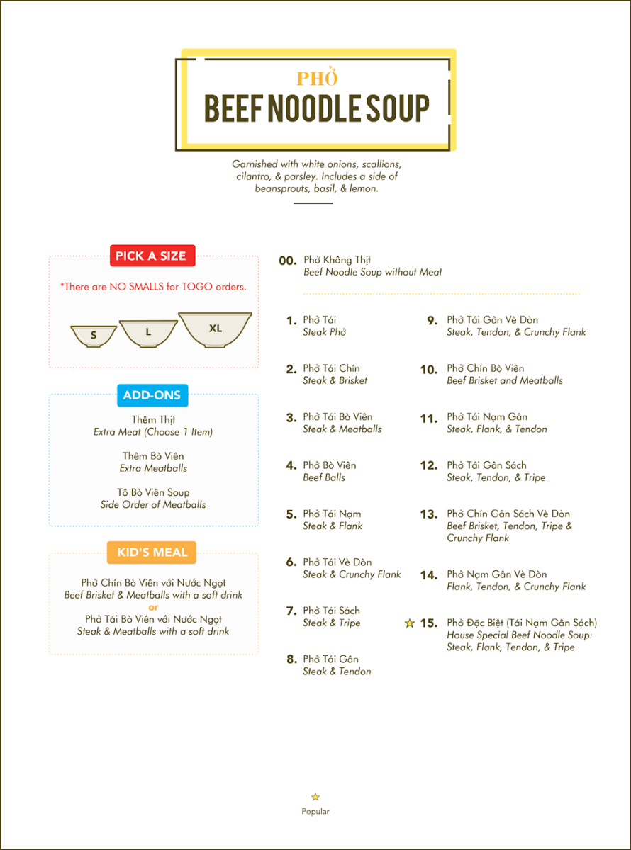 Menu, Pho Hoan Pasteur (Fort Sask)