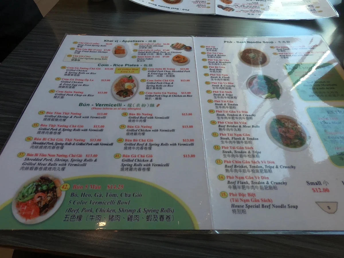 Menu, Pho Hoan Pasteur (Fort Sask)