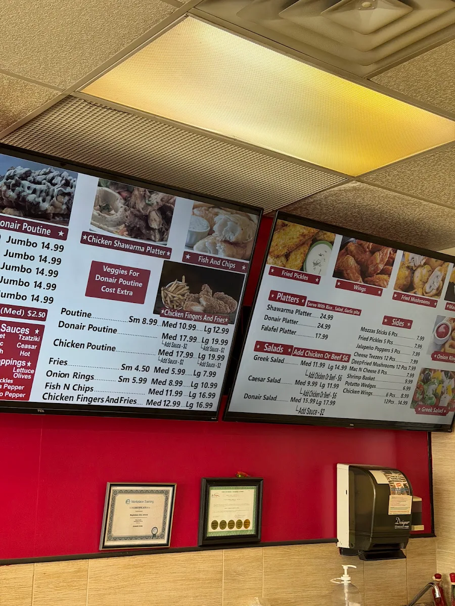 Menu, Donair Zone Ltd