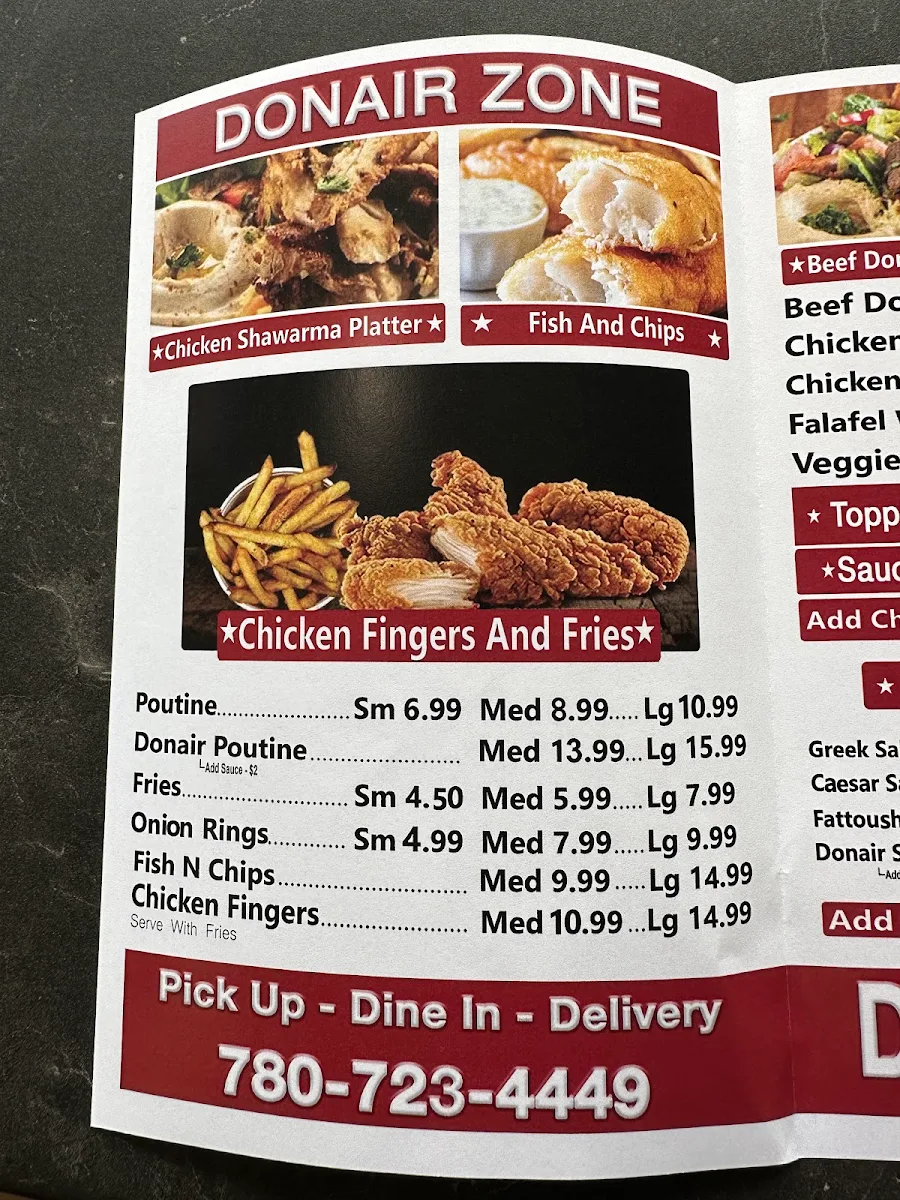 Menu, Donair Zone Ltd