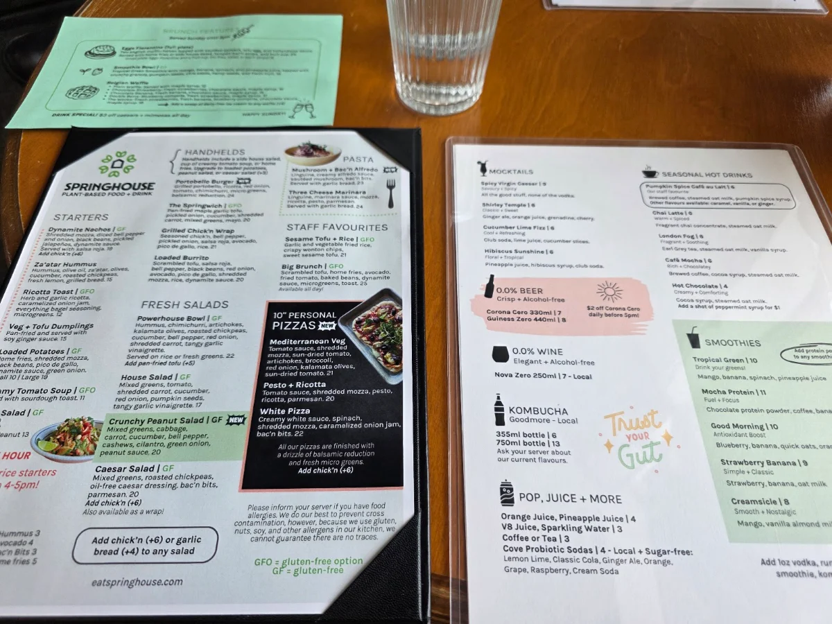 Menu, Springhouse