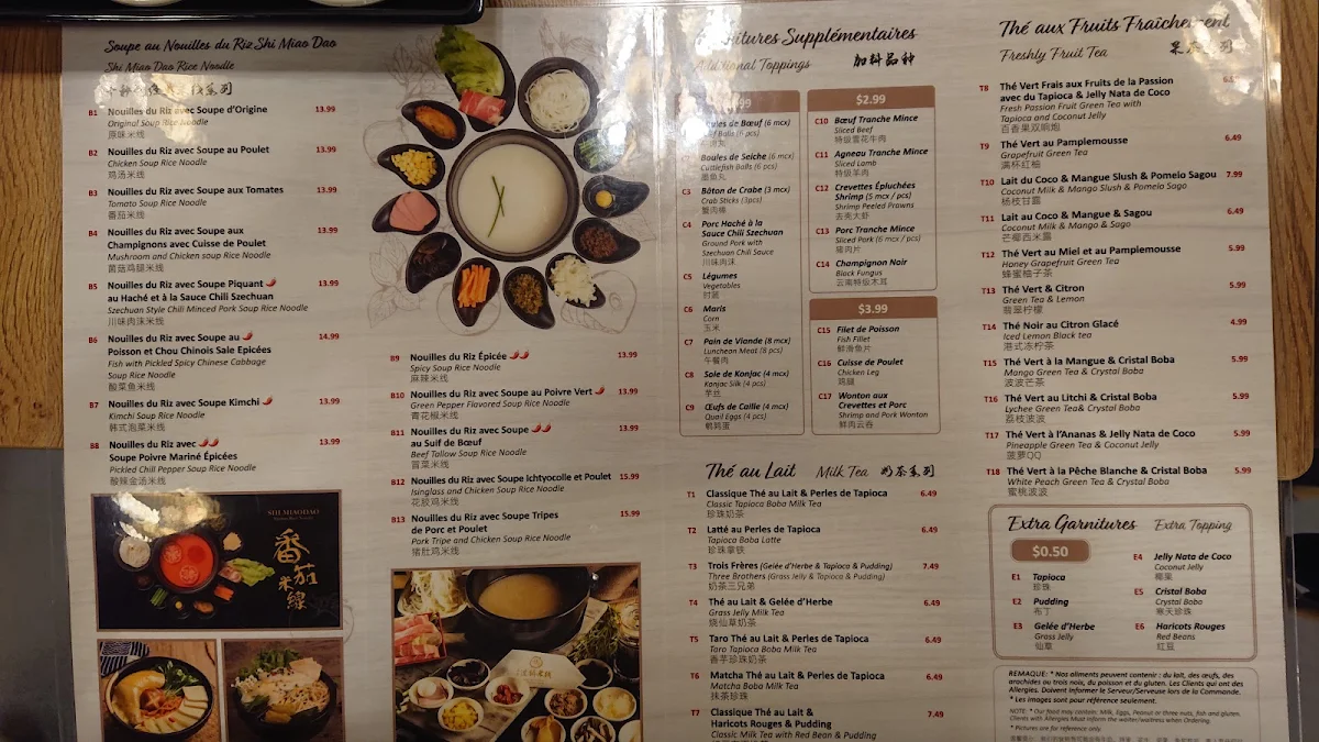 Menu, YUNNAN Nouilles de Riz West Island 十秒到过桥米线西岛店