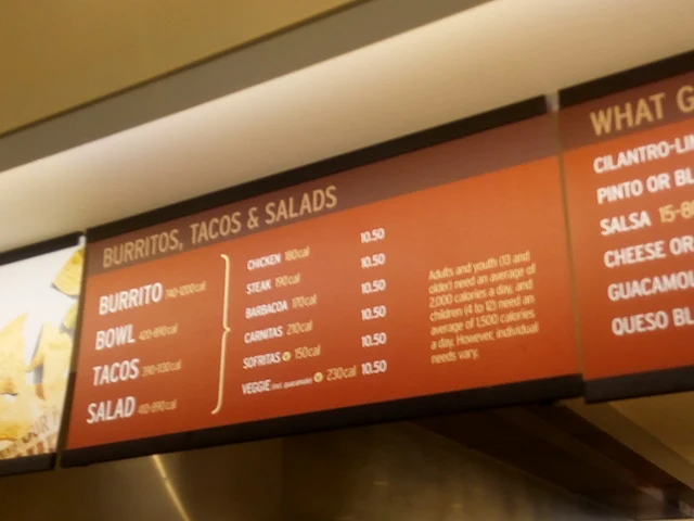 Menu, Chipotle Mexican Grill