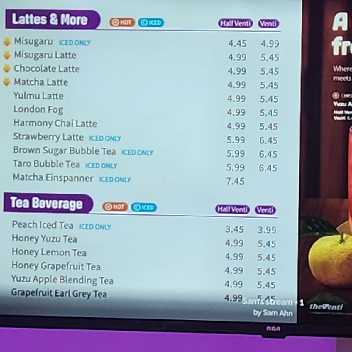 Menu, theVenti Coffee