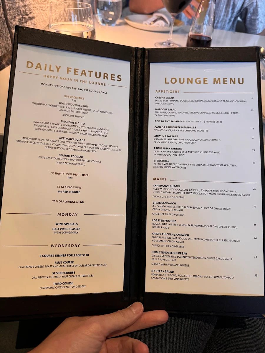 Menu, Chairman's Steakhouse