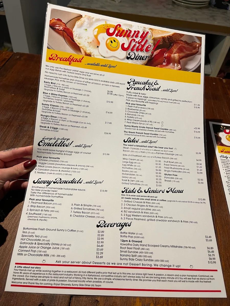 Menu, Sunny Side Diner
