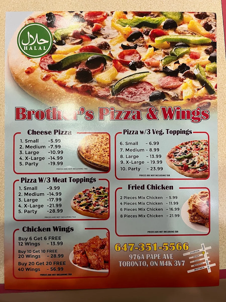 Menu, Brothers Pizza & Wings