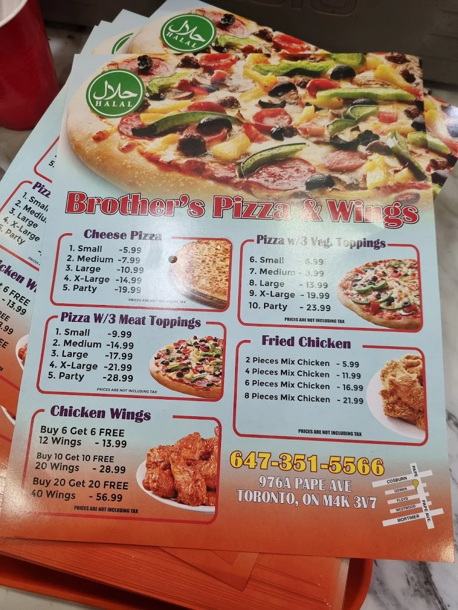 Menu, Brothers Pizza & Wings