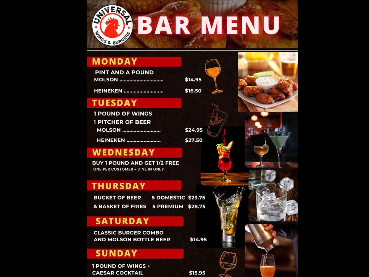 Menu, Universal wings & burgers
