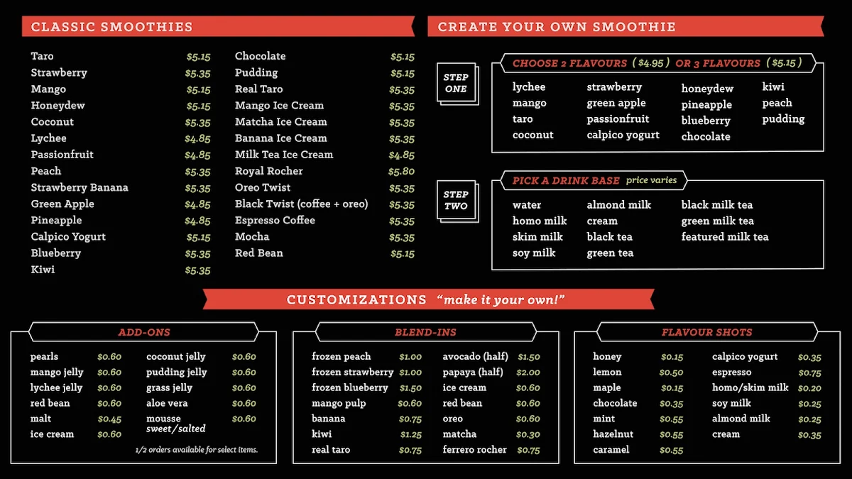 Menu, Pearl Fever Tea House