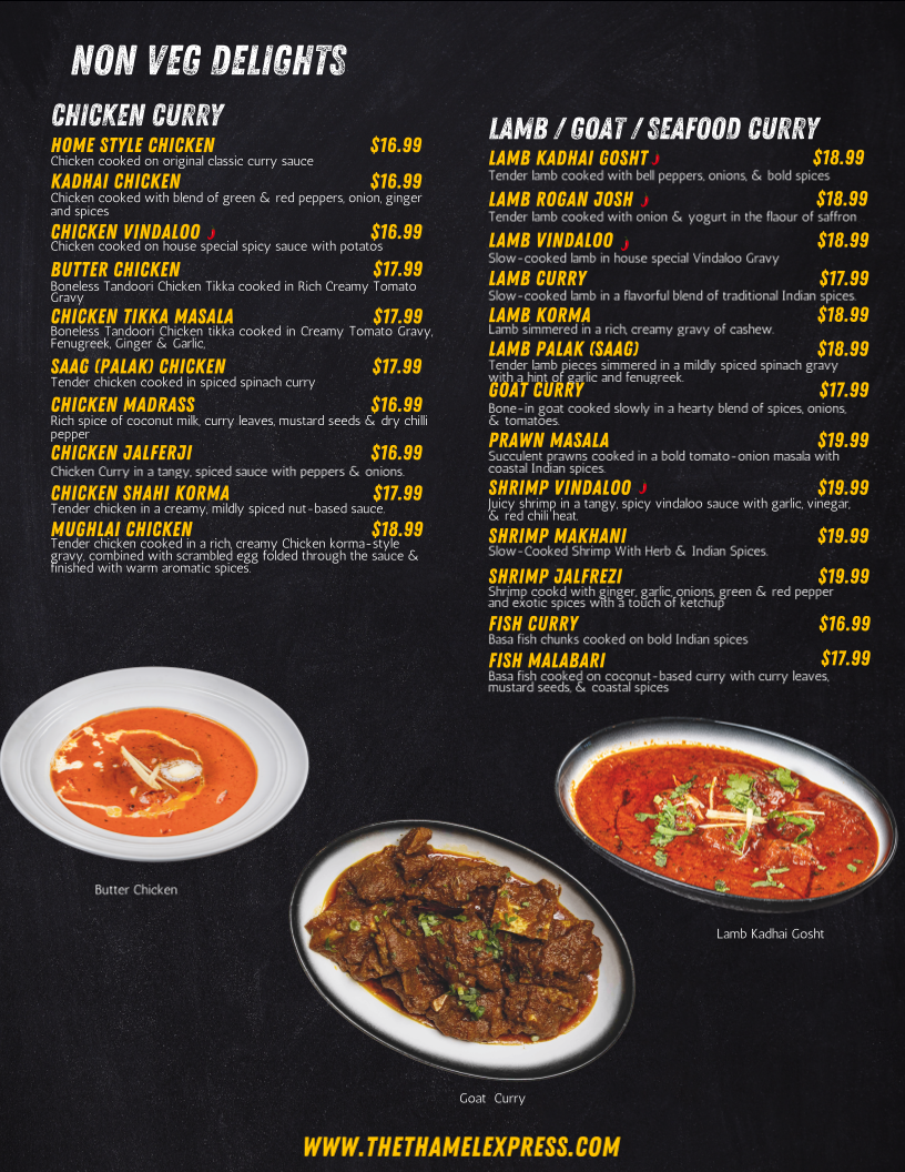 Menu, The Thamel Express - Indian & Hakka Cuisine