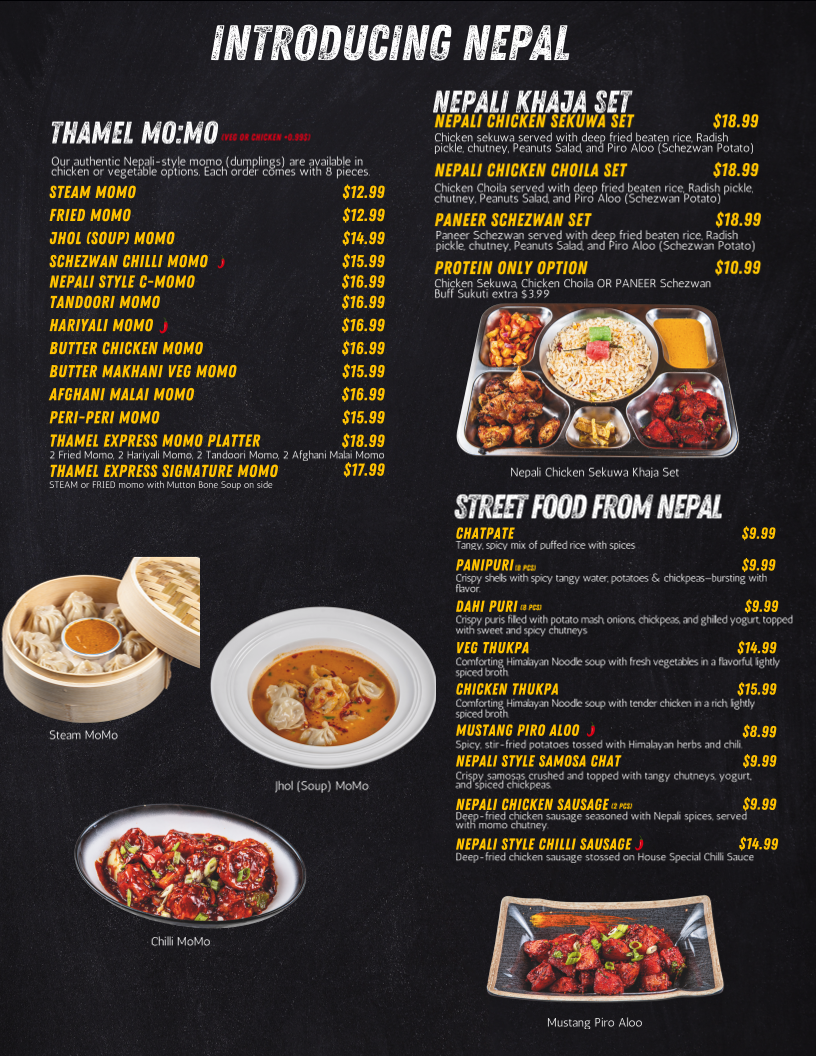 Menu, The Thamel Express - Indian & Hakka Cuisine