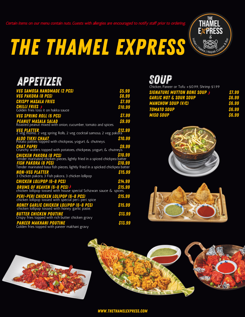 Menu, The Thamel Express - Indian & Hakka Cuisine