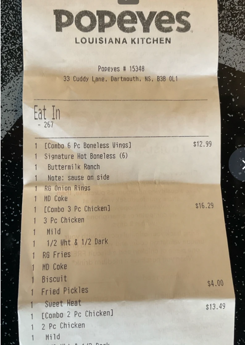 Menu, Popeyes Louisiana Kitchen