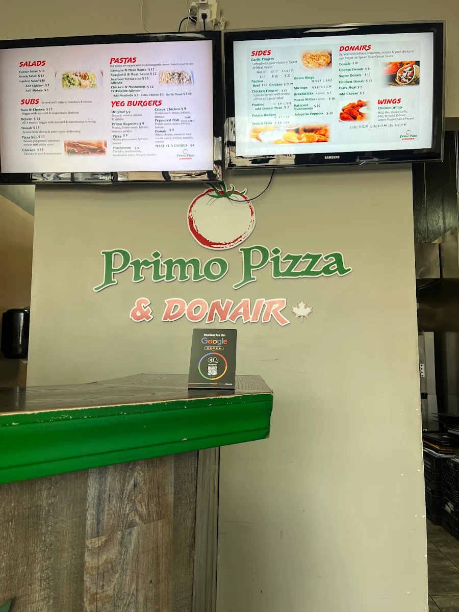 Menu, Primo Pizza & Donair