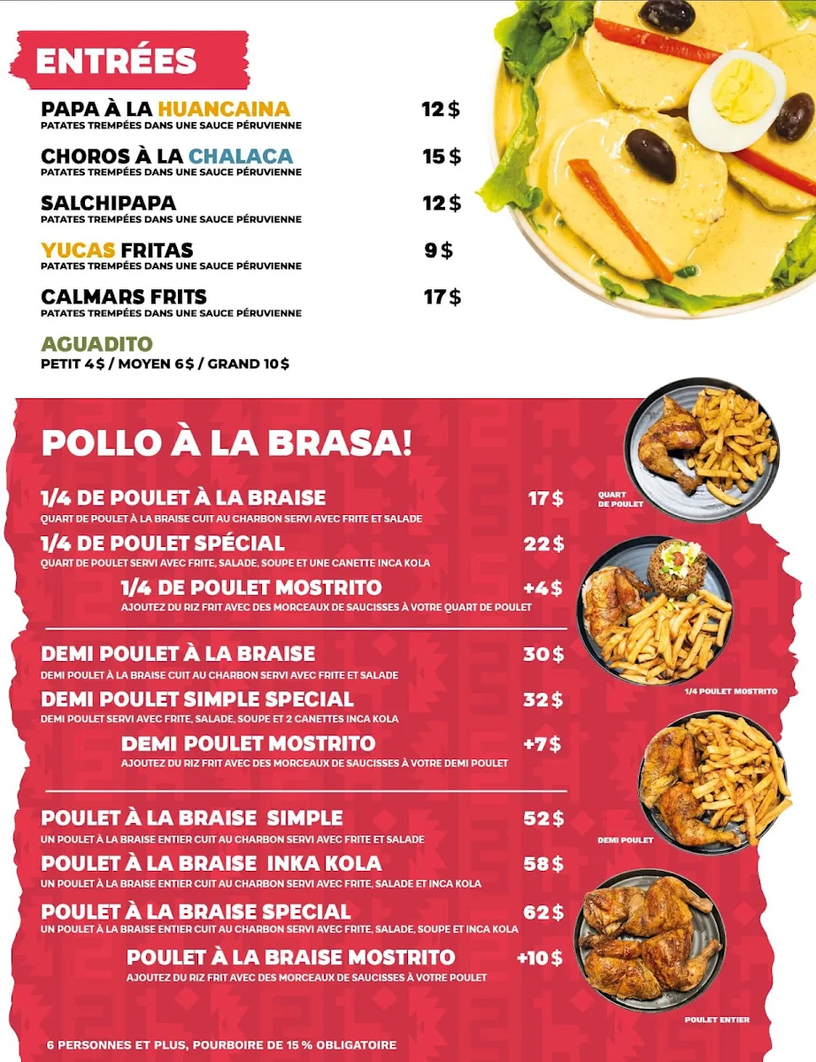 Menu, Restaurant Escape (St-Léonard)