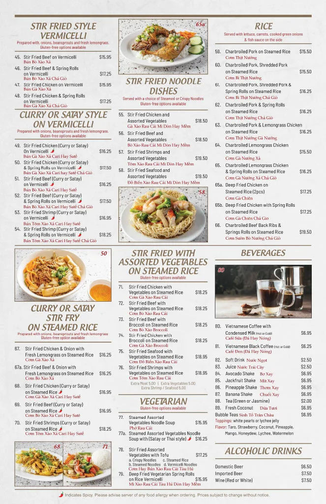 Menu, Saigon Royal Restaurant