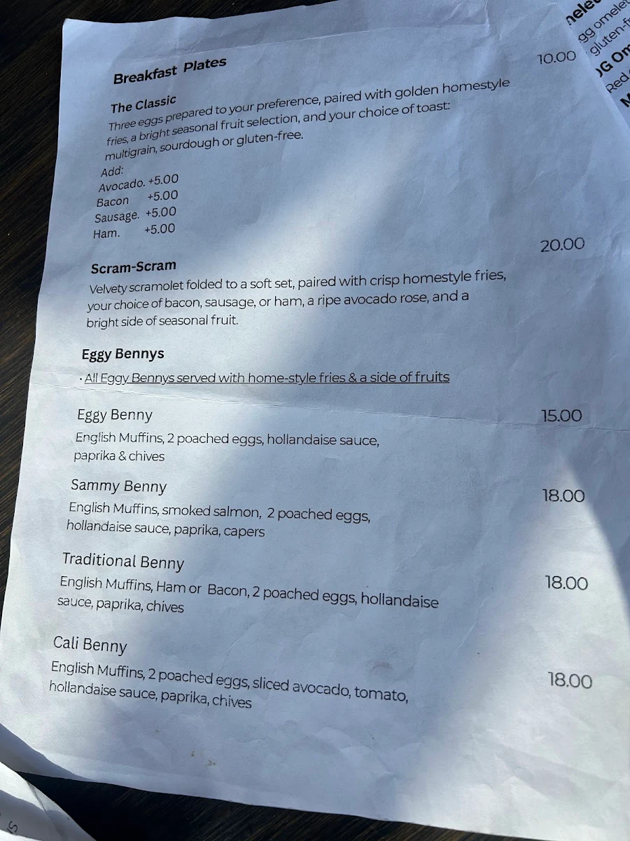 Menu, Bobby's Breakfast Cafe & Bar