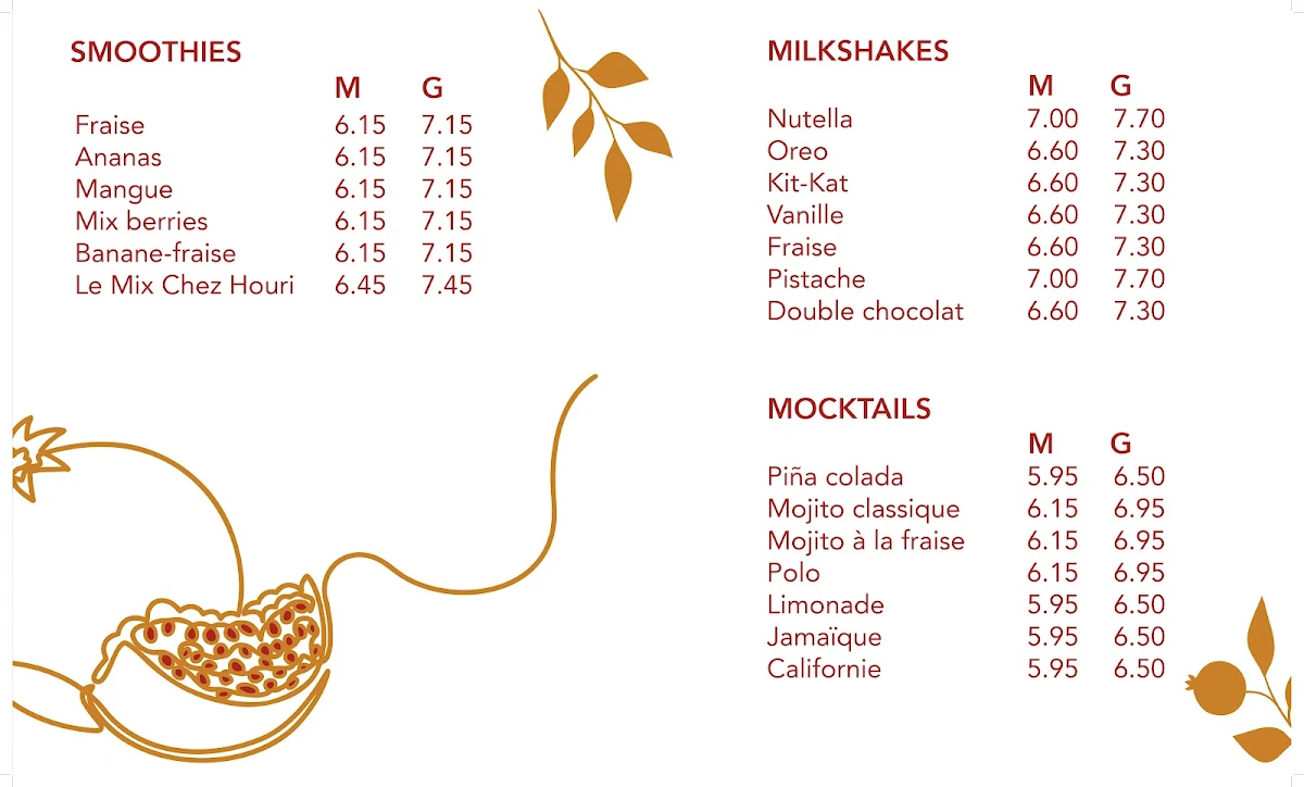 Menu, Chez Houri Café&Traiteur