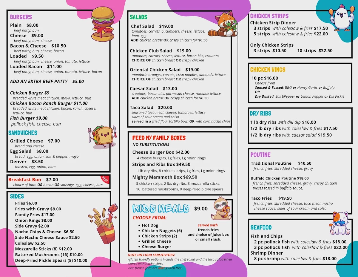 Menu, Hilltop Cafe