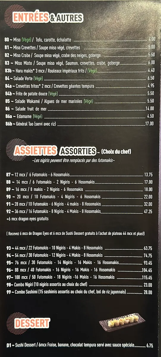 Menu, Sushi Sama (La Prairie)