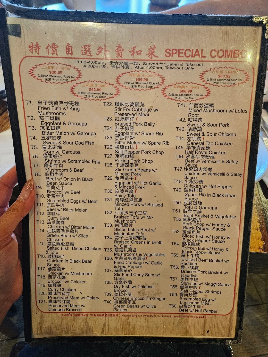 Menu, New Fusion Chinese Restaurant