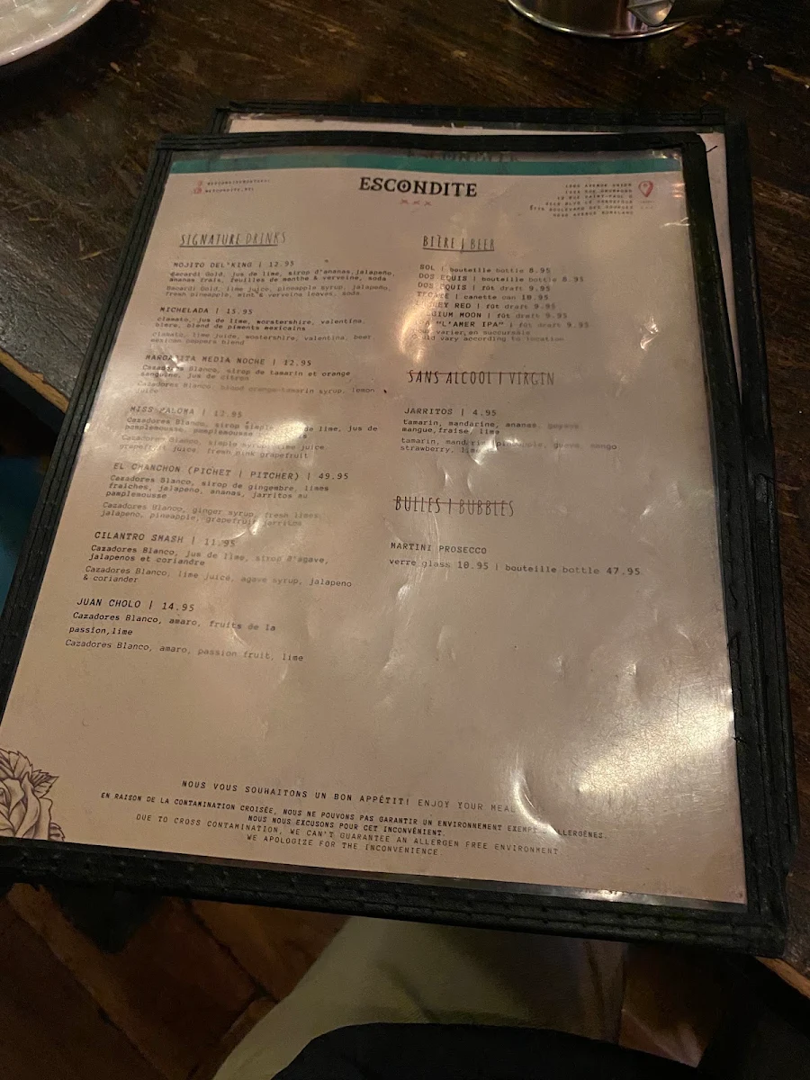 Menu, Escondite Union