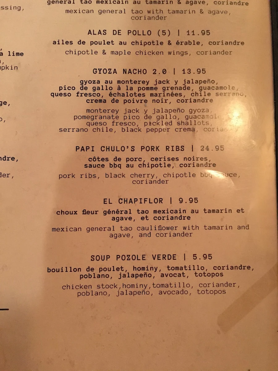 Menu, Escondite Union
